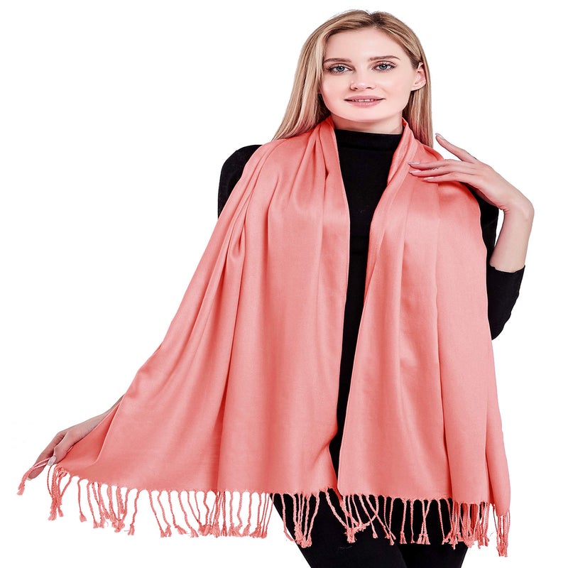 CJ Apparel Coral Pink Solid Color Pink Tassels Design Nepalese Shawl Scarf Wrap Stole Throw Head Wrap Pashmina Gift Hand Made in Nepal New - Image 5